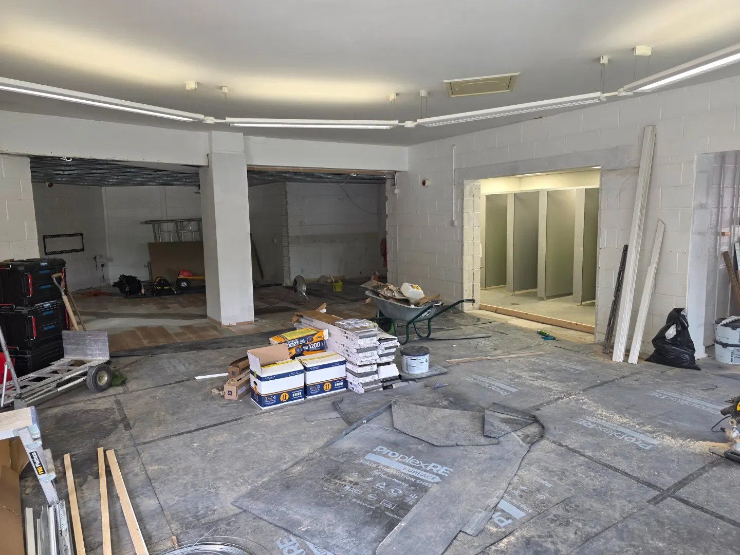 Malvern Primary School nursery during construction, showing new structural openings and the WC area.