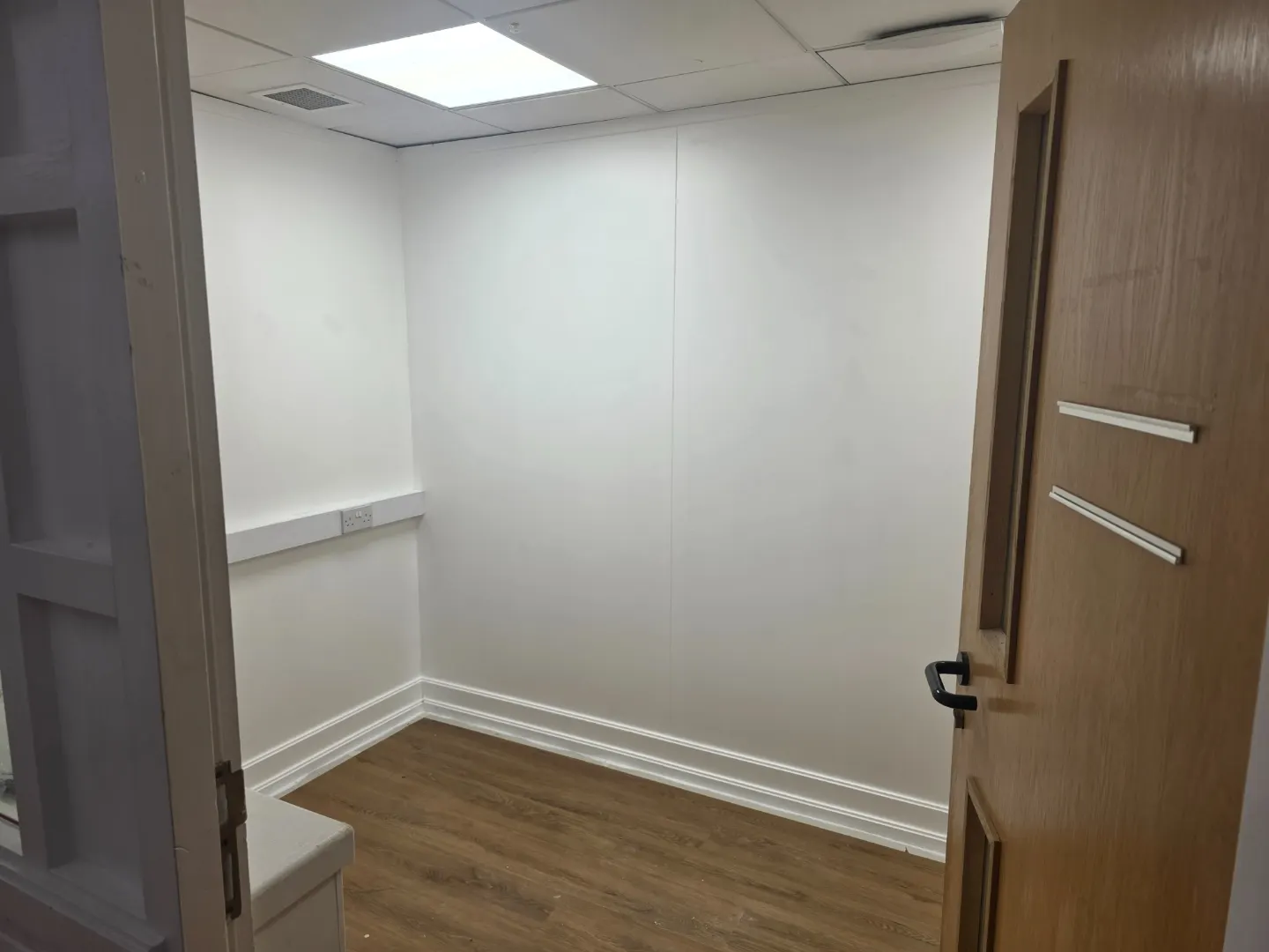 Completed Malvern Primary School office alterations with finished walls, flooring and lighting.