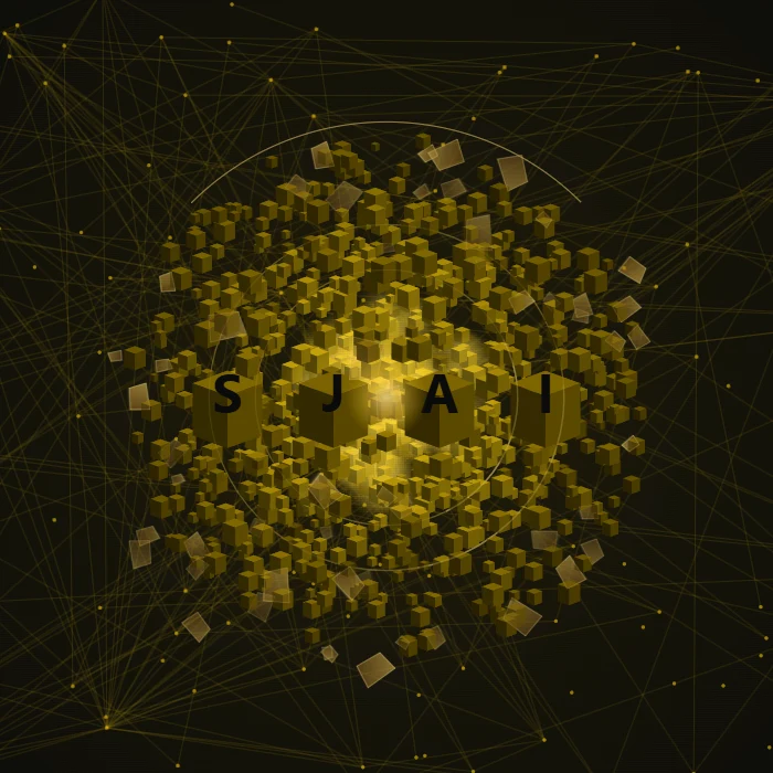 Friday’s SJAI brand face: a gold cube orb with SJAI lettering.