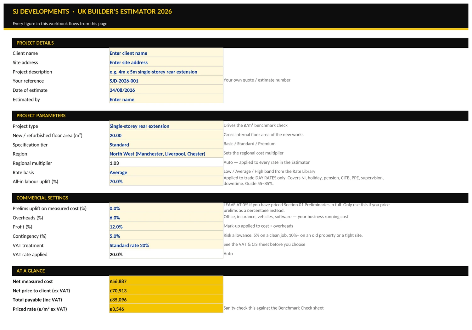 The Job Setup sheet.